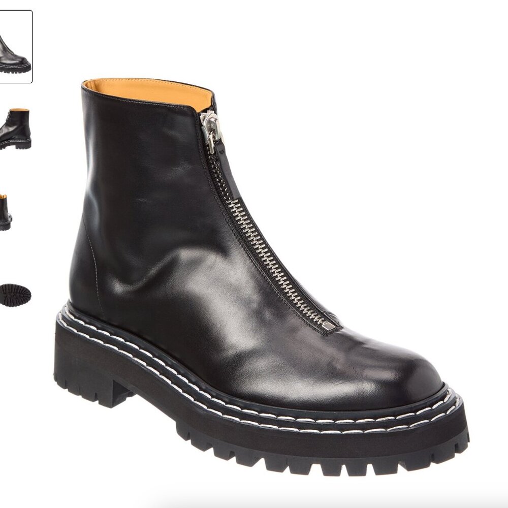 Proenza Schouler Black Chunky Leather Boot with Lug Sole and Zipper, Size 38 - Picture 2 of 15